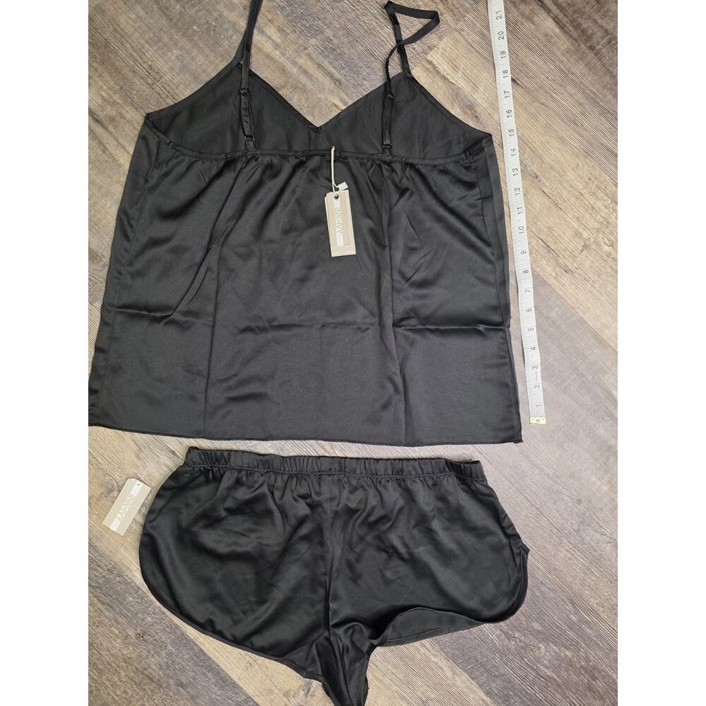 Ink + Ivy Womens Black Satin Pajama Set 2 PC Cami Top Shorts Sleepwear Large NWT - Picture 4 of 5